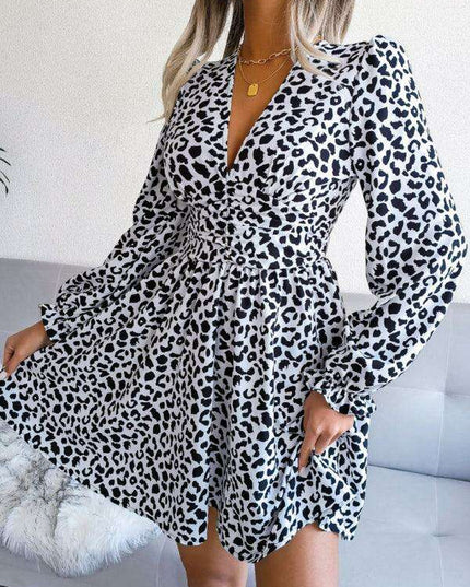 Leopard Print Pleated Midi Dress - Timeless Elegance