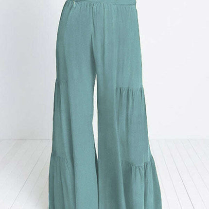 Lace Up Elastic Waist Pleated Wide Leg Pants