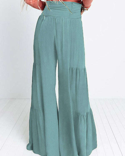 Lace Up Elastic Waist Pleated Wide Leg Pants