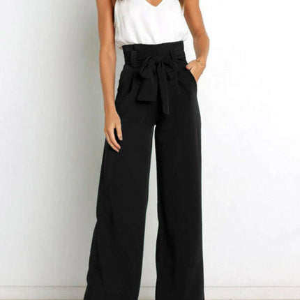 Women's trousers casual versatile wide leg trousers with belt
