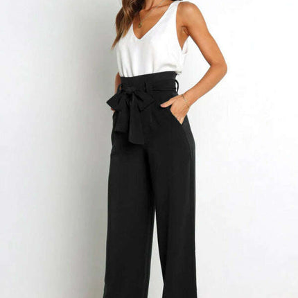 Women's trousers casual versatile wide leg trousers with belt