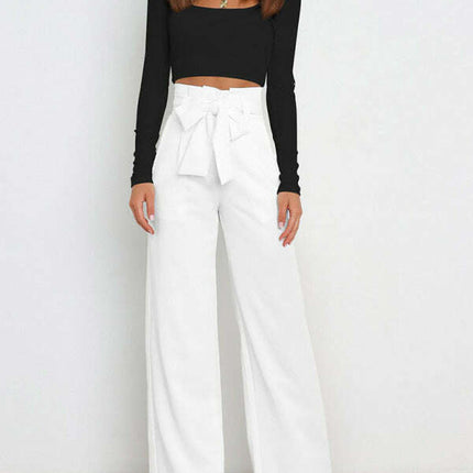 Women's trousers casual versatile wide leg trousers with belt