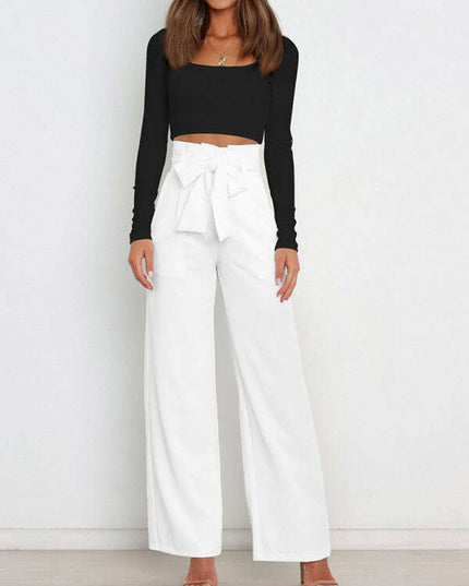 Women's trousers casual versatile wide leg trousers with belt
