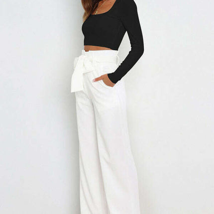 Women's trousers casual versatile wide leg trousers with belt