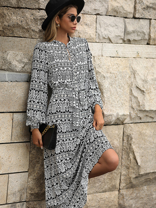 Bohemian Lace-Up Midi Dress for Women