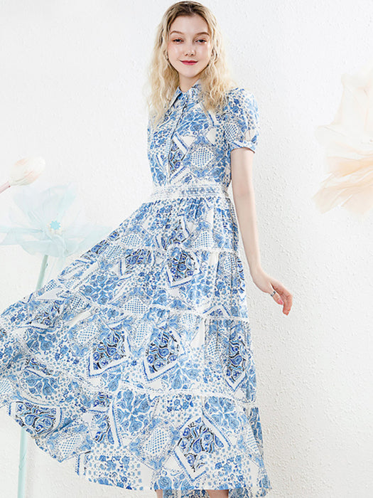 Blue Chiffon Floral Maxi Dress for Garden Parties and Date Nights