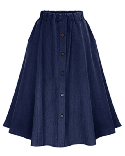 Women's Solid Denim Button-Front Skirt
