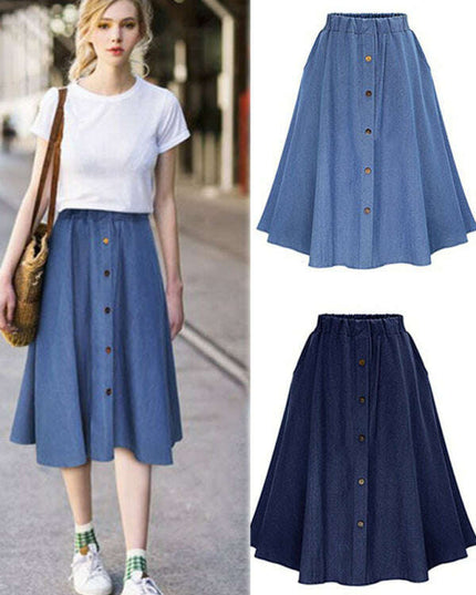 Women's Solid Denim Button-Front Skirt