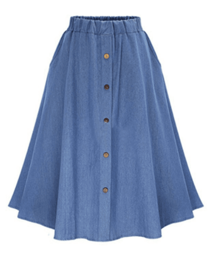 Women's Solid Denim Button-Front Skirt
