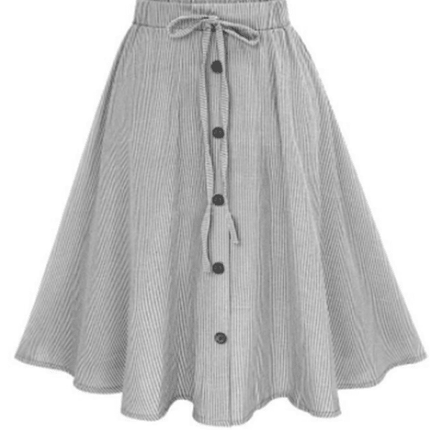 Women's Elastic Waist Button-Up Striped Skirt