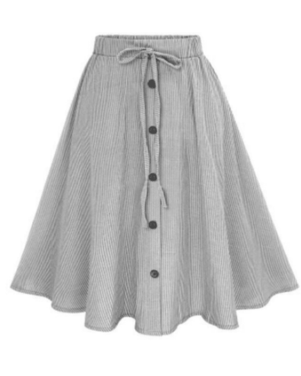 Women's Elastic Waist Button-Up Striped Skirt