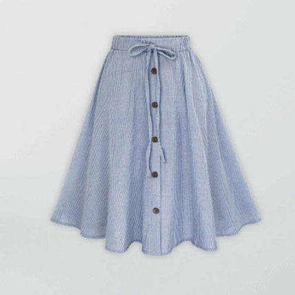 Women's Elastic Waist Button-Up Striped Skirt