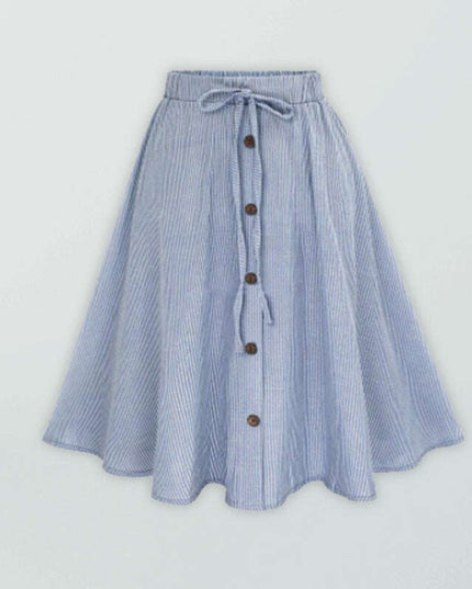 Women's Elastic Waist Button-Up Striped Skirt