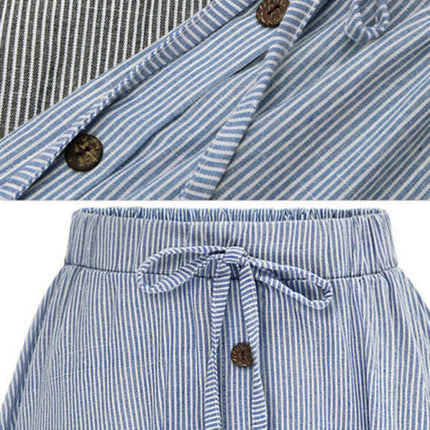Women's Elastic Waist Button-Up Striped Skirt