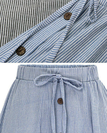 Women's Elastic Waist Button-Up Striped Skirt