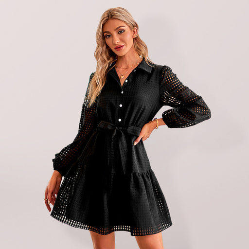 Women's single breasted slim fit solid Plaid Dress