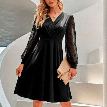 Chic Solid Jacquard V-neck Dress - Timeless Elegance for Every Occasion