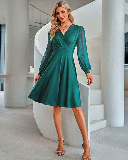 Chic Solid Jacquard V-neck Dress - Timeless Elegance for Every Occasion