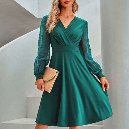 Chic Solid Jacquard V-neck Dress - Timeless Elegance for Every Occasion