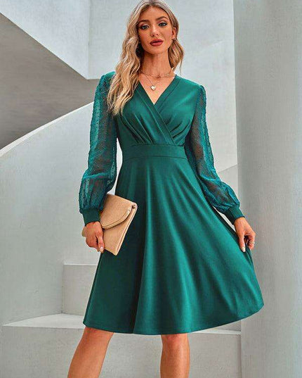 Chic Solid Jacquard V-neck Dress - Timeless Elegance for Every Occasion