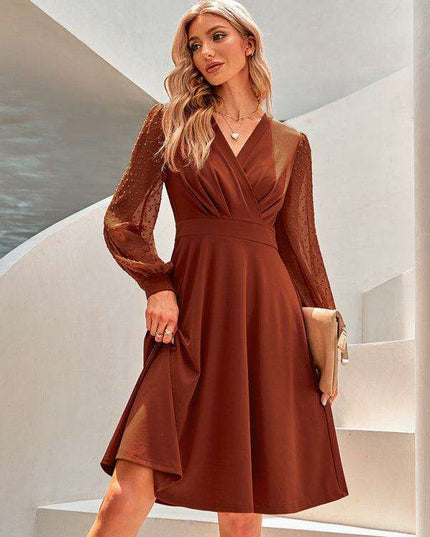 Chic Solid Jacquard V-neck Dress - Timeless Elegance for Every Occasion