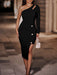 Elegant Chic Slant Shoulder Buttoned Hip Dress for Fashionable Ladies