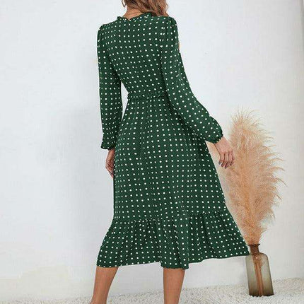 Chic Long Sleeve Polka Dot Dress for Women in French Style