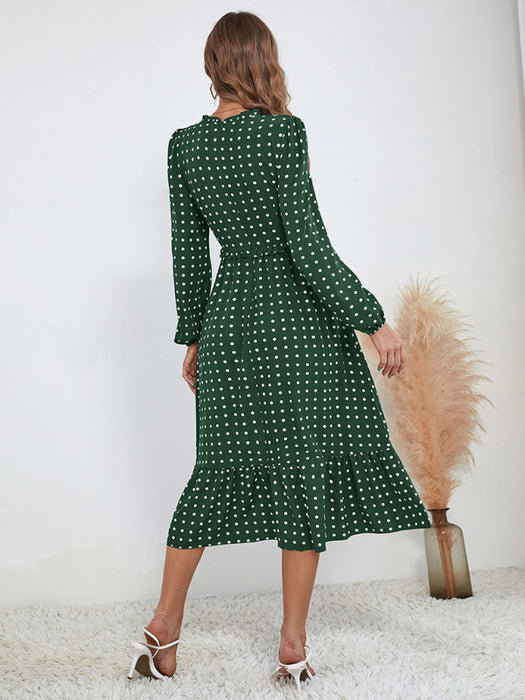 Elegant French Polka Dot Women's Long Sleeve Dress