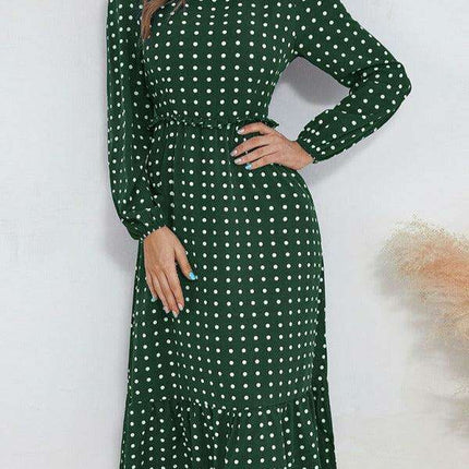 Chic Long Sleeve Polka Dot Dress for Women in French Style