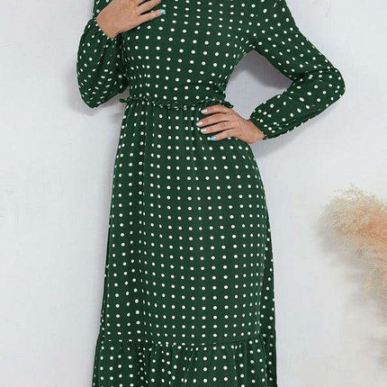 Chic Long Sleeve Polka Dot Dress for Women in French Style