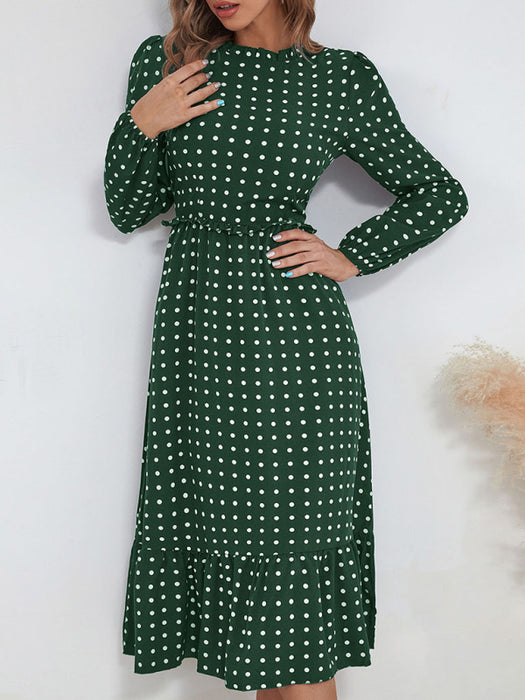 Elegant French Polka Dot Women's Long Sleeve Dress