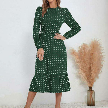 Chic Long Sleeve Polka Dot Dress for Women in French Style