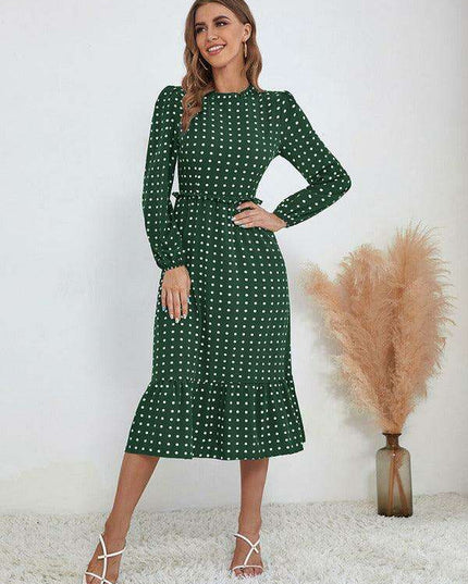 Chic Long Sleeve Polka Dot Dress for Women in French Style