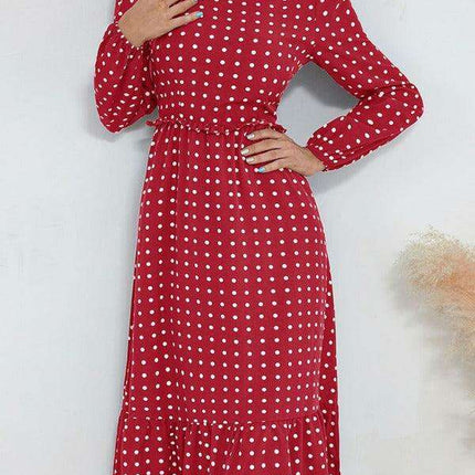 Chic Long Sleeve Polka Dot Dress for Women in French Style