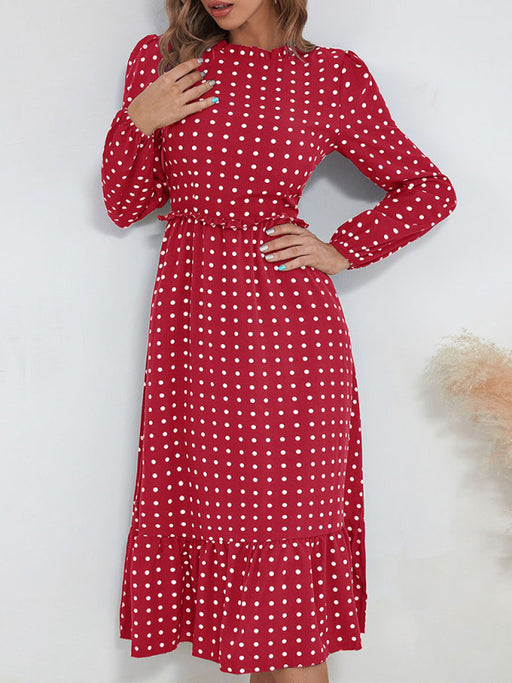 French-Inspired Polka Dot Long Sleeve Dress for Women