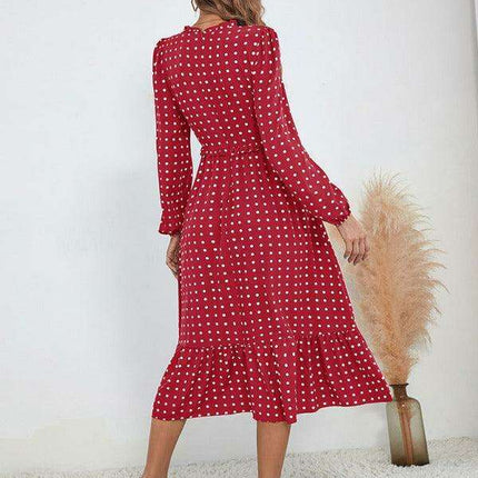 Chic Long Sleeve Polka Dot Dress for Women in French Style