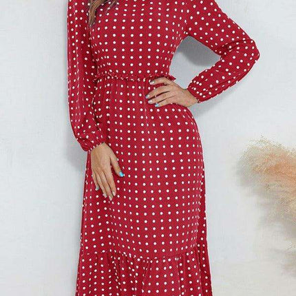 Chic Long Sleeve Polka Dot Dress for Women in French Style