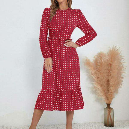 Chic Long Sleeve Polka Dot Dress for Women in French Style