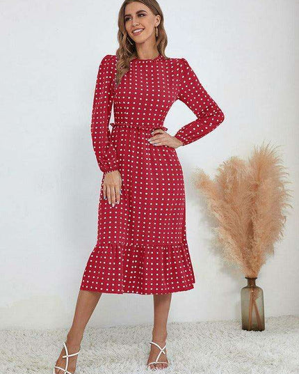 Chic Long Sleeve Polka Dot Dress for Women in French Style