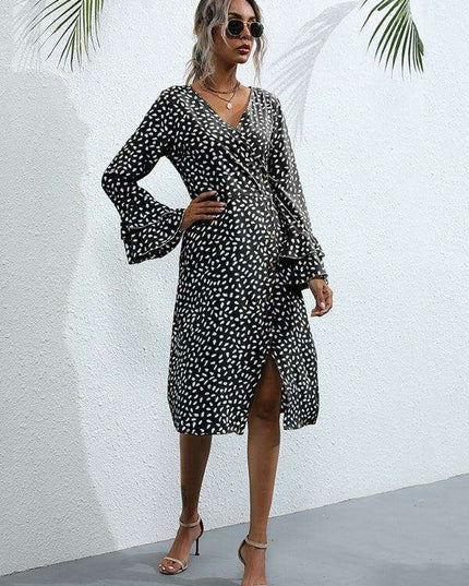 Chic Floral Print French Dress with Elegant Split Sleeves