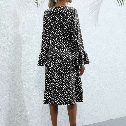 Chic Floral Print French Dress with Elegant Split Sleeves