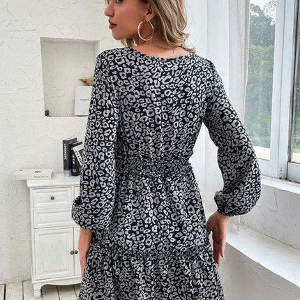 Elegant Ruffle Sleeve Cake Dress - Versatile Autumn-Winter Fashion in Polyester