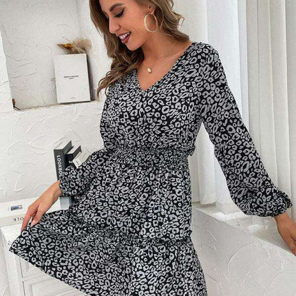 Elegant Ruffle Sleeve Cake Dress - Versatile Autumn-Winter Fashion in Polyester