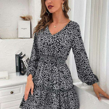 Elegant Ruffle Sleeve Cake Dress - Versatile Autumn-Winter Fashion in Polyester