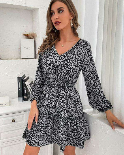 Elegant Ruffle Sleeve Cake Dress - Versatile Autumn-Winter Fashion in Polyester