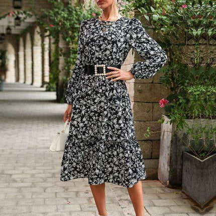 Elegant Black Floral Dress with Long Sleeves: Versatile Style for All Seasons