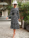 Floral Elegance: Women's Black Long-Sleeve Dress with a Touch of Grace
