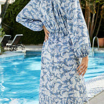 Blue Blossom Sun Protection Midi Dress - Elegant and Versatile