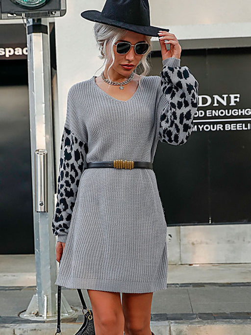 Leopard Print Casual Sweater Dress for Women