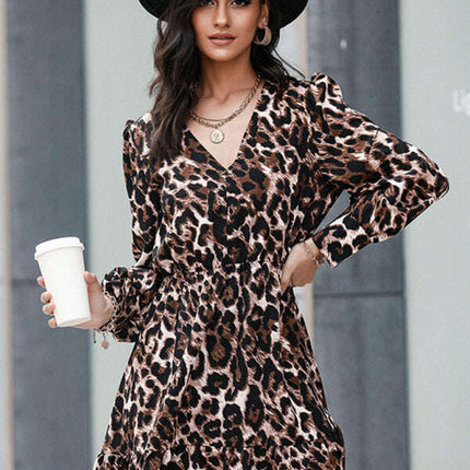 Leopard Print V-Neck Belted Mini Dress
